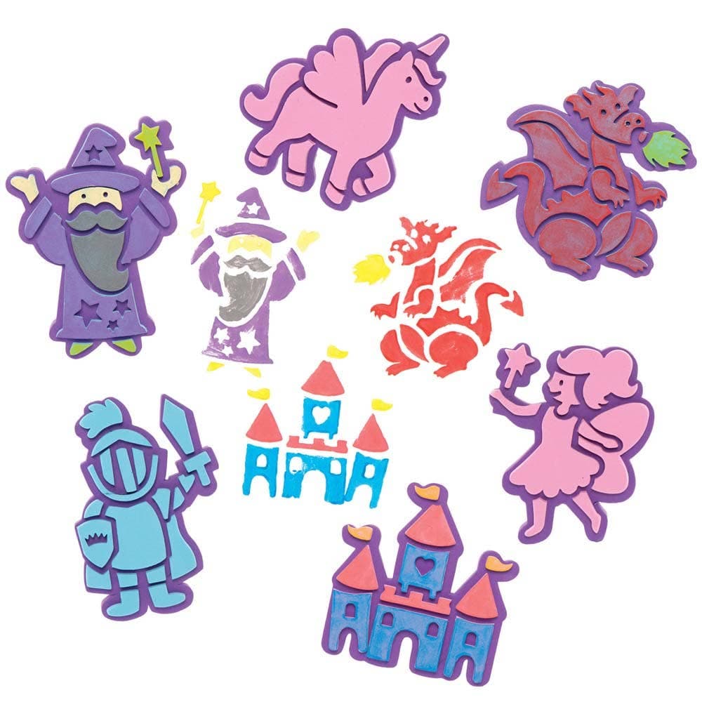 Fairy Tale Foam Stampers (Pack of 10) Art Supplies, Art Materials 3 foam colours - Purple, Pink & Blue