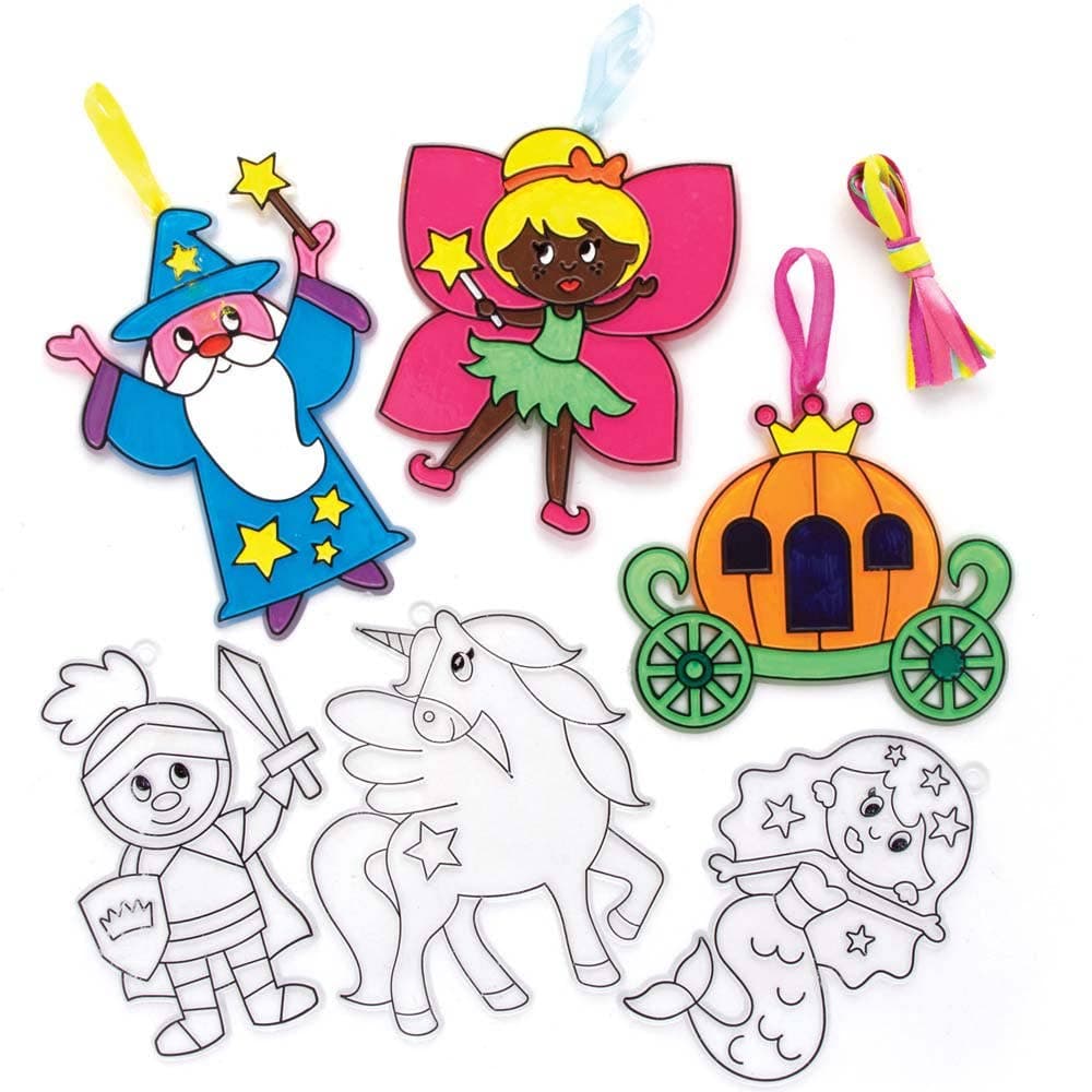 Fairy Tale Suncatchers (Pack of 10) Decoration Craft Kits 5 ribbon colours - Pink, Green, Yellow, Purple & Blue