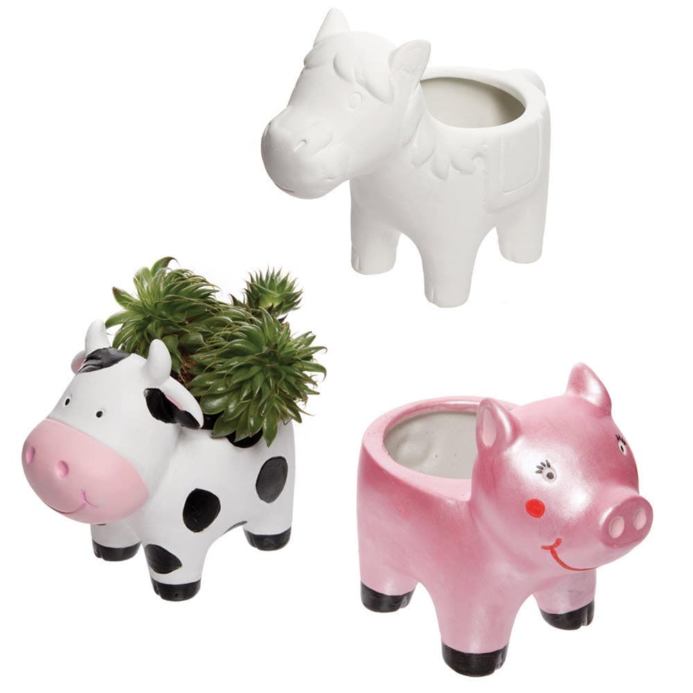 Horse, Pig & Cow Ceramic Flowerpots (Box of 3) Nature Craft Kits