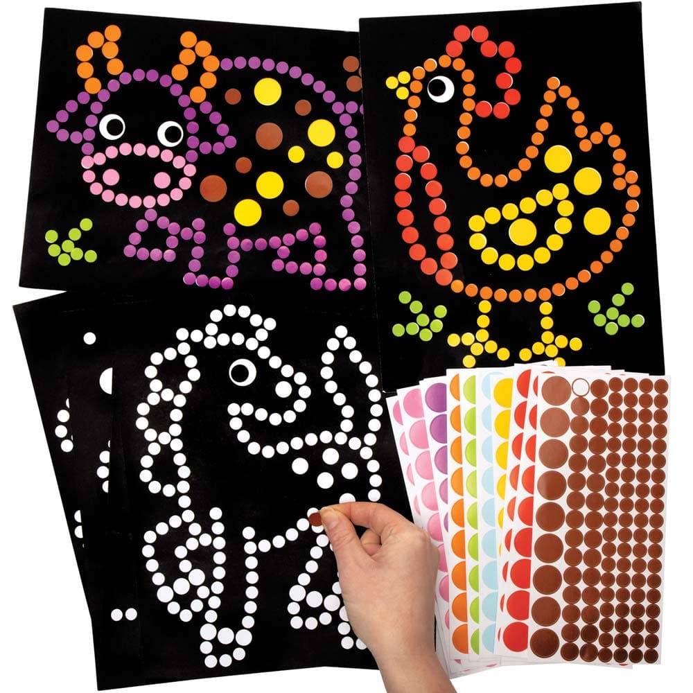 Farm Dotty Art (Pack of 8) Art Craft Kits 8 sticker colours - Yellow, Purple, Pink, Orange, Blue, Brown, Green & Red