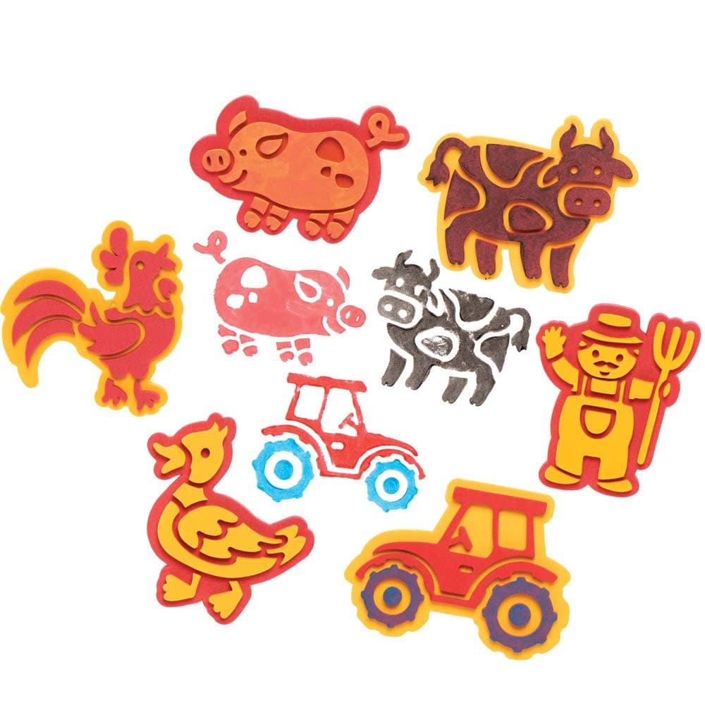 Farm Foam Stampers (Pack of 10) Art Supplies, Art Materials 2 foam colours - Red & Orange
