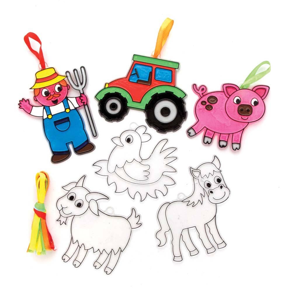 Farm Suncatchers (Pack of 10) Decoration Craft Kits 5 ribbon colours - Yellow, Red, Blue, Green & Orange
