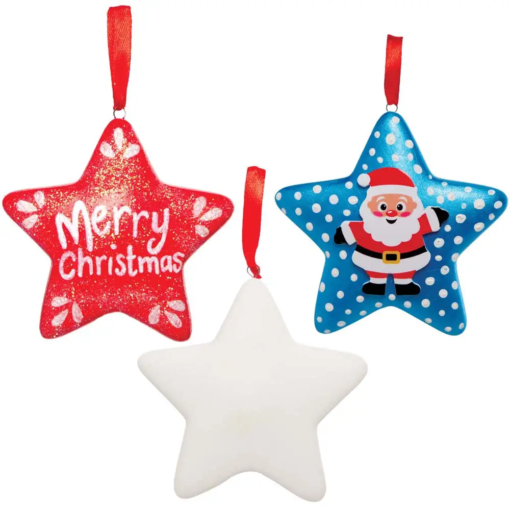 Star Ceramic 3D Baubles (Box of 4) Decoration Craft Kits 1 ribbon colour - Red