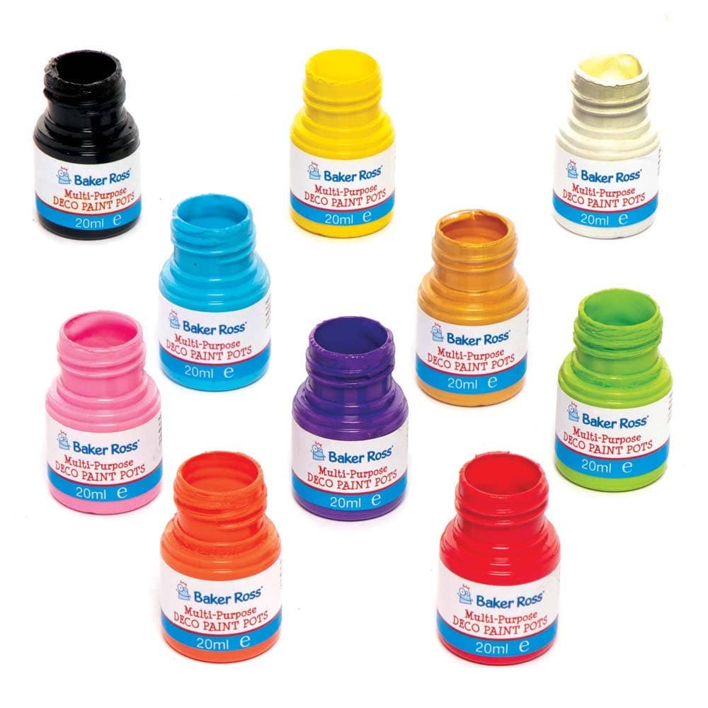 Multi-Purpose Acrylic Deco Paint Pots (Box of 10) 20ml Per Pot, Water-Based With Bright Gloss Finish, Multi-Surface