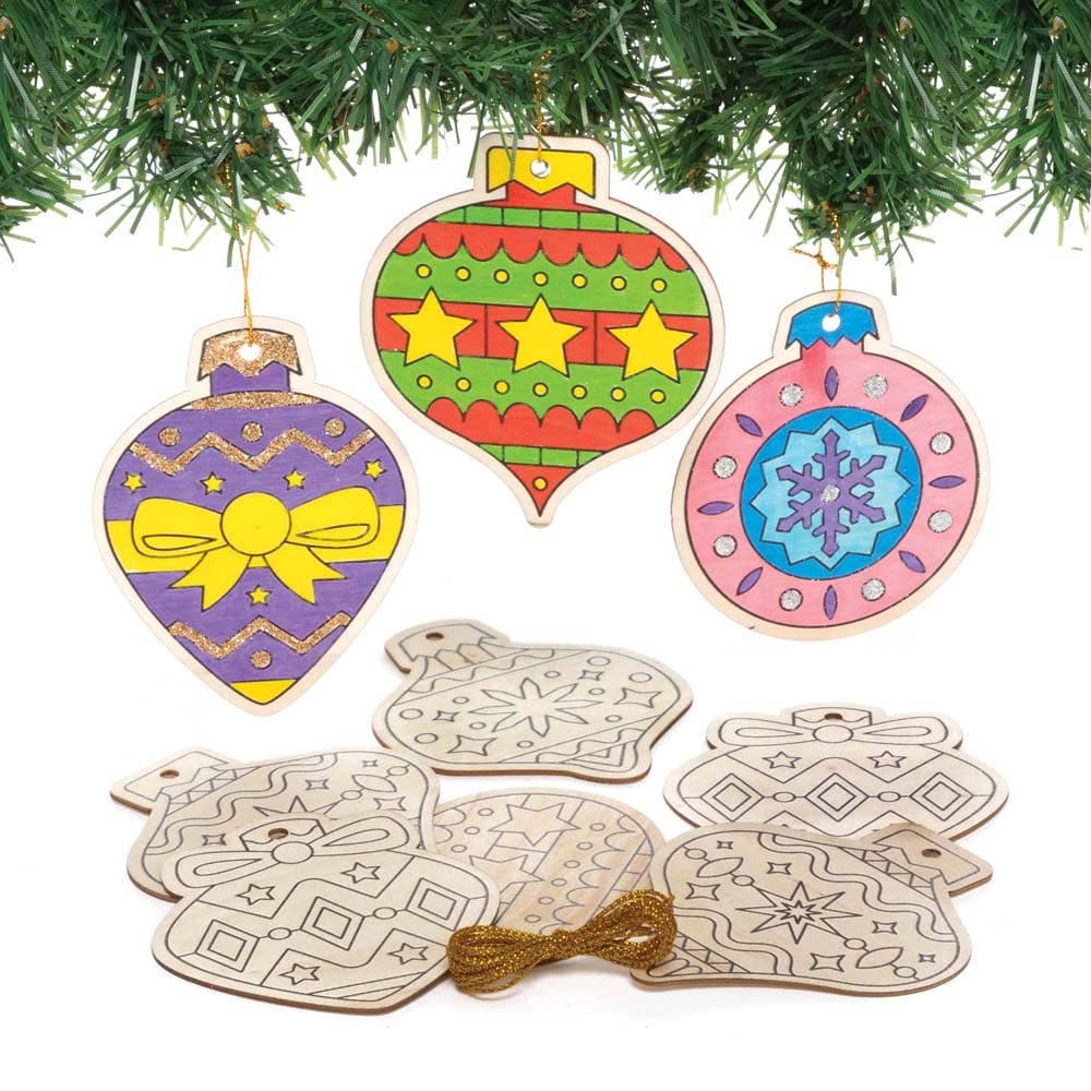 Christmas Colour-in Wooden Baubles (Pack of 12) Christmas Crafts