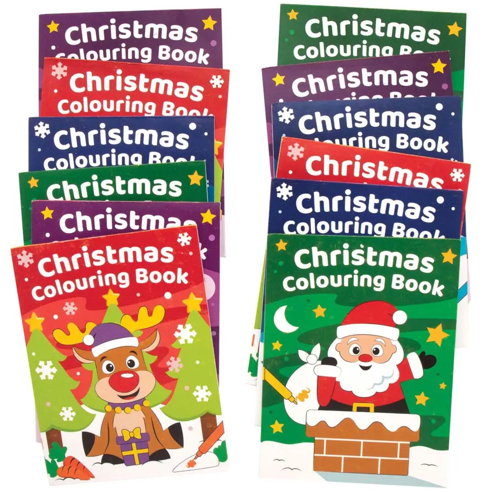 Christmas Mini Colouring Books (Pack of 12) 20 Colouring Pages, 4 Assorted Book Covers, Stocking Fillers