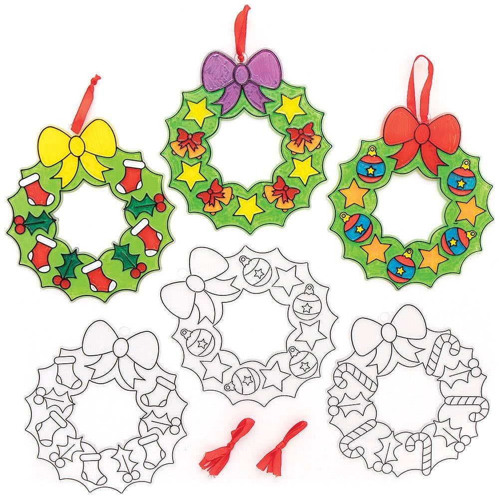 Christmas Suncatcher Wreaths (Pack of 6) Christmas Crafts 1 ribbon colour - Red