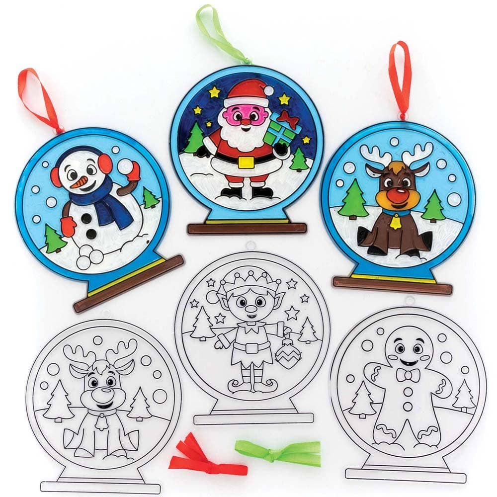 Christmas Snow Globe Suncatcher Decorations (Pack of 6) Christmas Crafts 2 ribbon colours - Red & Green