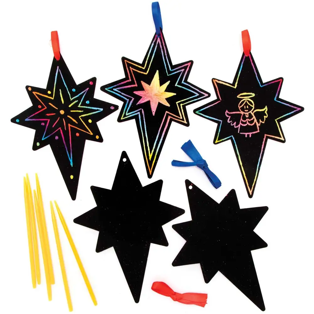 Nativity Star Scratch Art Hanging Decorations (Pack of 12) Fun & Educational, Decorate & Personalise