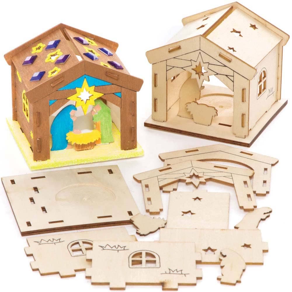 Nativity Stable Wooden Tealight Holder Kits (Pack of 3) Christmas Crafts