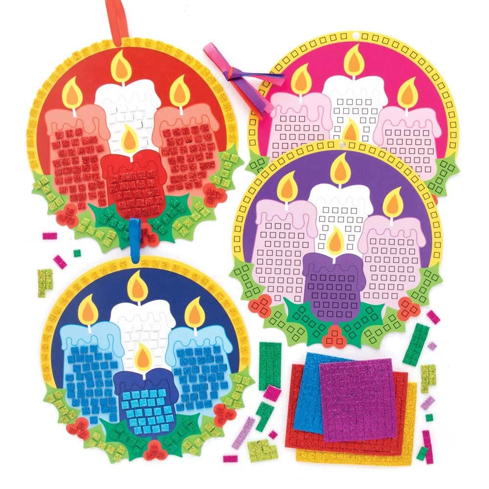 Advent Candle Mosaic Kits (Pack of 4) Christmas Crafts 4 colours - Red, Blue, Purple & Pink