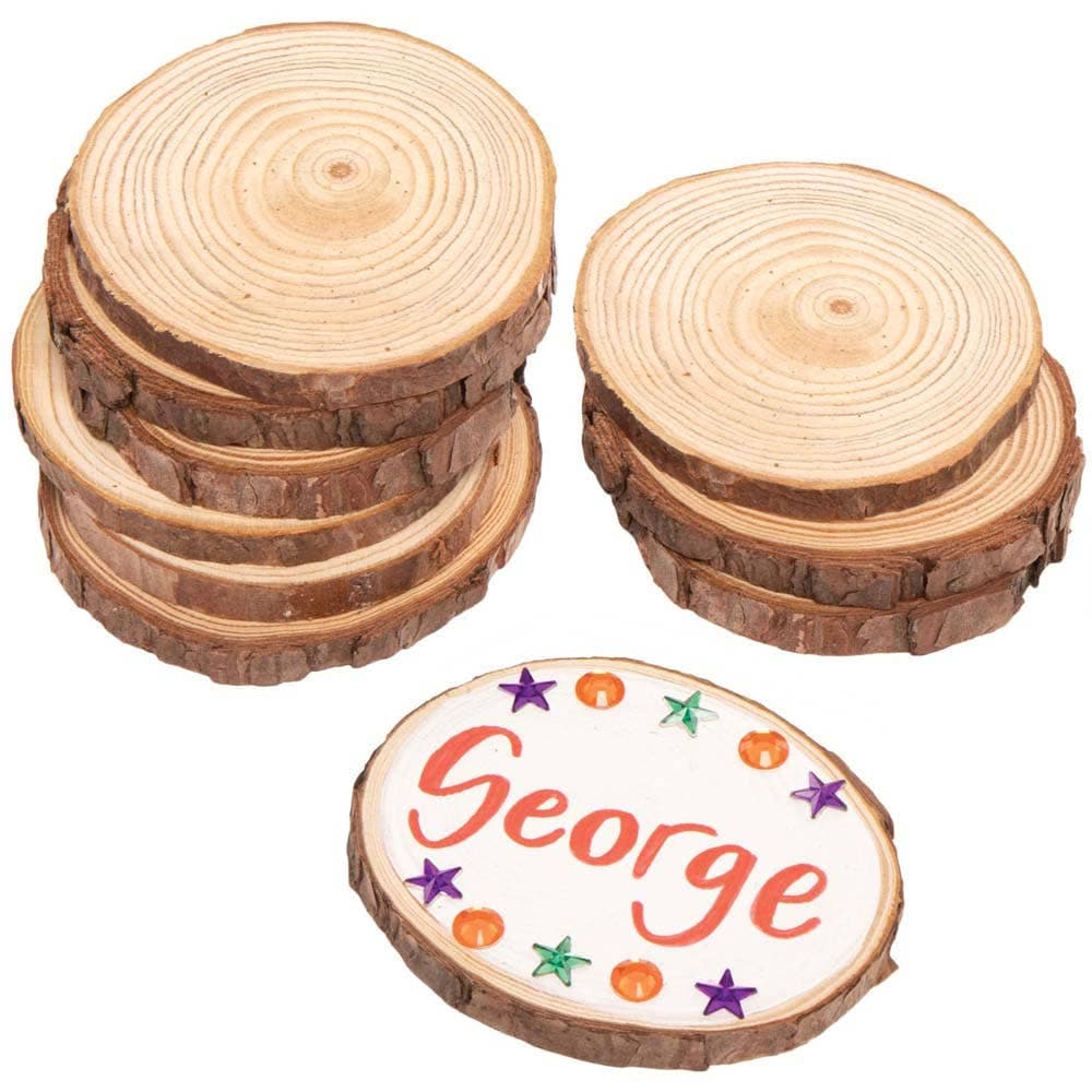Natural Wood Circles (Pack of 10) Natural Craft Materials, Size Approx. 10cm x 1cm, Decorate & Design