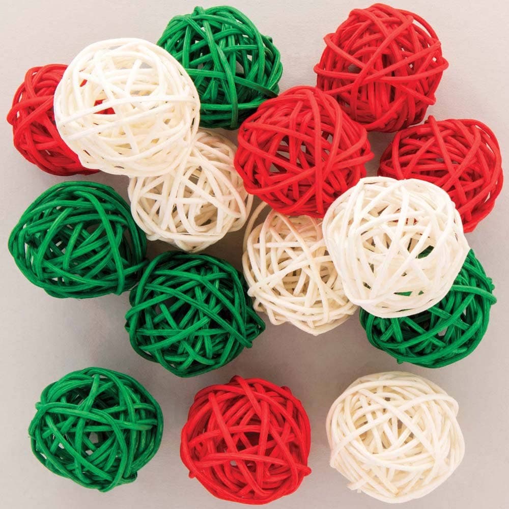 Christmas Rattan Balls (Pack of 15) Christmas Craft Supplies 3 colours - Red, Green & White