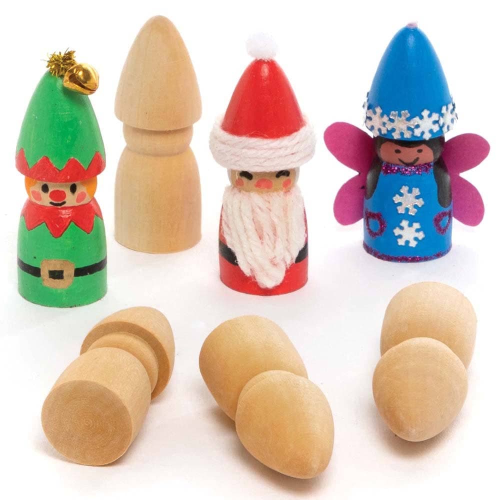 Mini Wooden Elves (Pack of 8) Christmas Craft Supplies, Create Your Own 3D Elves, 6.5cm High,