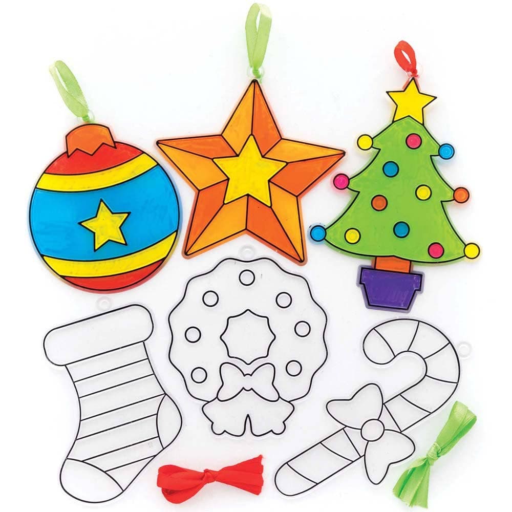 Christmas Acrylic Suncatcher Decorations (Pack of 10) Christmas Crafts 2 ribbon colours - Red & Green