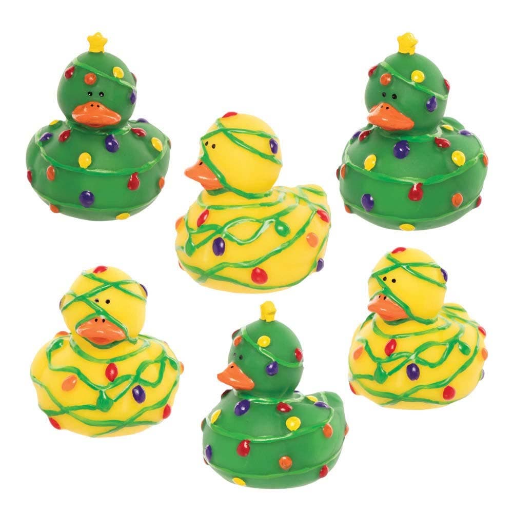 Christmas Tree Rubber Ducks (Pack of 6) Christmas Toys, Bathtime Friendly, 2 Colours/Designs