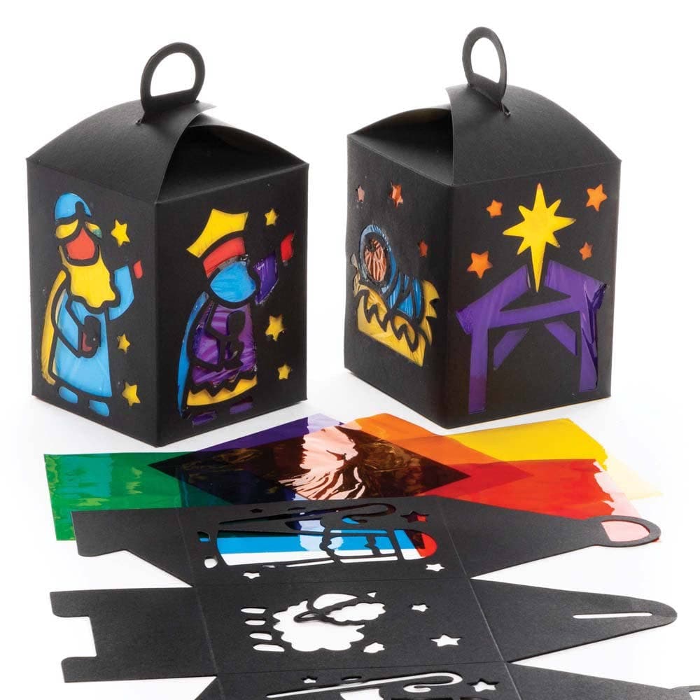 Nativity Stained Glass Lantern Kits (Pack of 4) Educational & Fun, Christmas Craft Kit