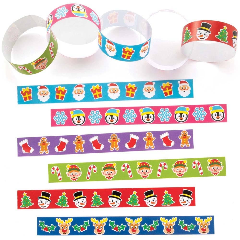 Christmas Paper Chains (Pack of 240) Christmas Party Supplies, 6 Colours/Designs, Pre-Gummed Paper