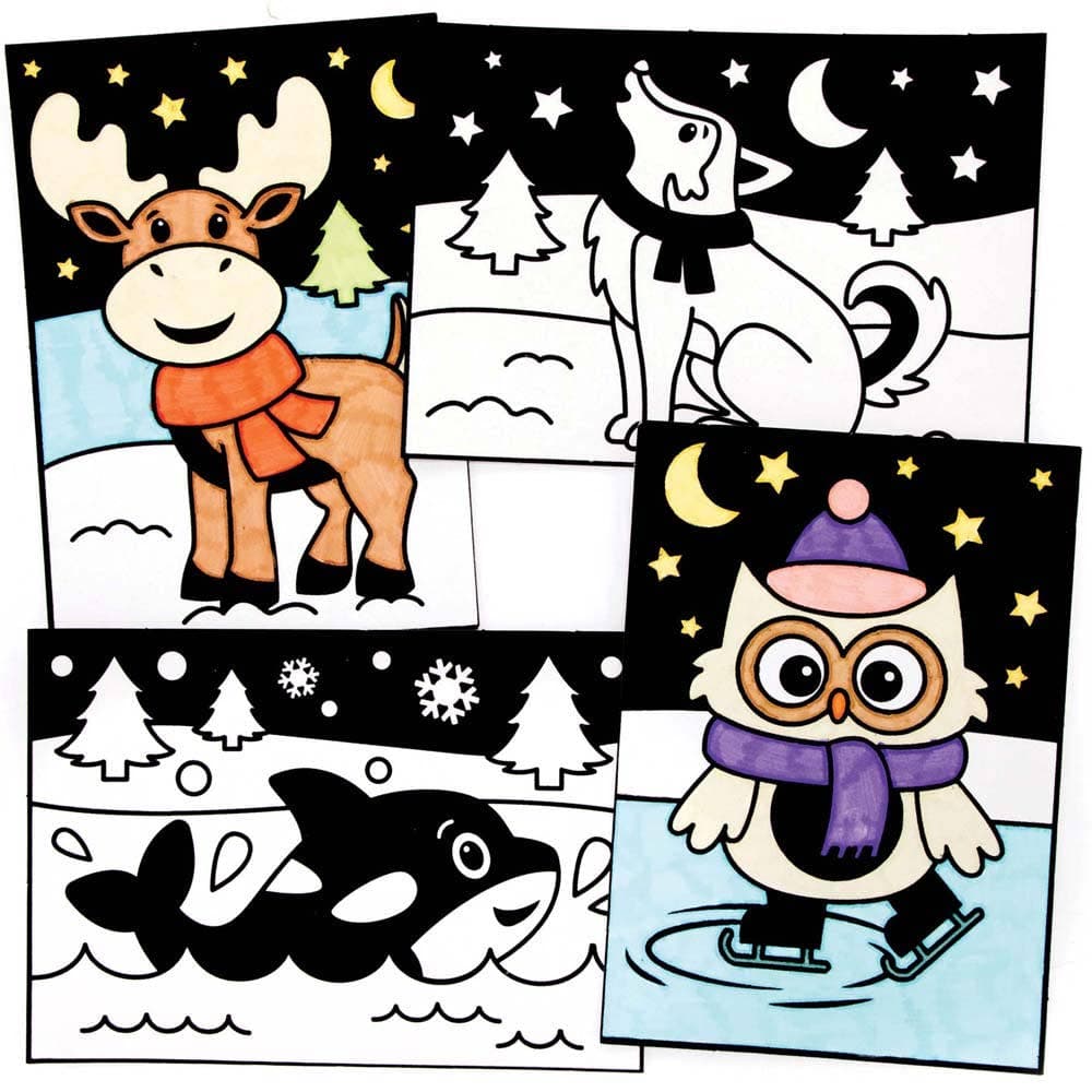 Arctic Pals Colour-in Fuzzy Art Pictures (Pack of 10) Christmas Crafts