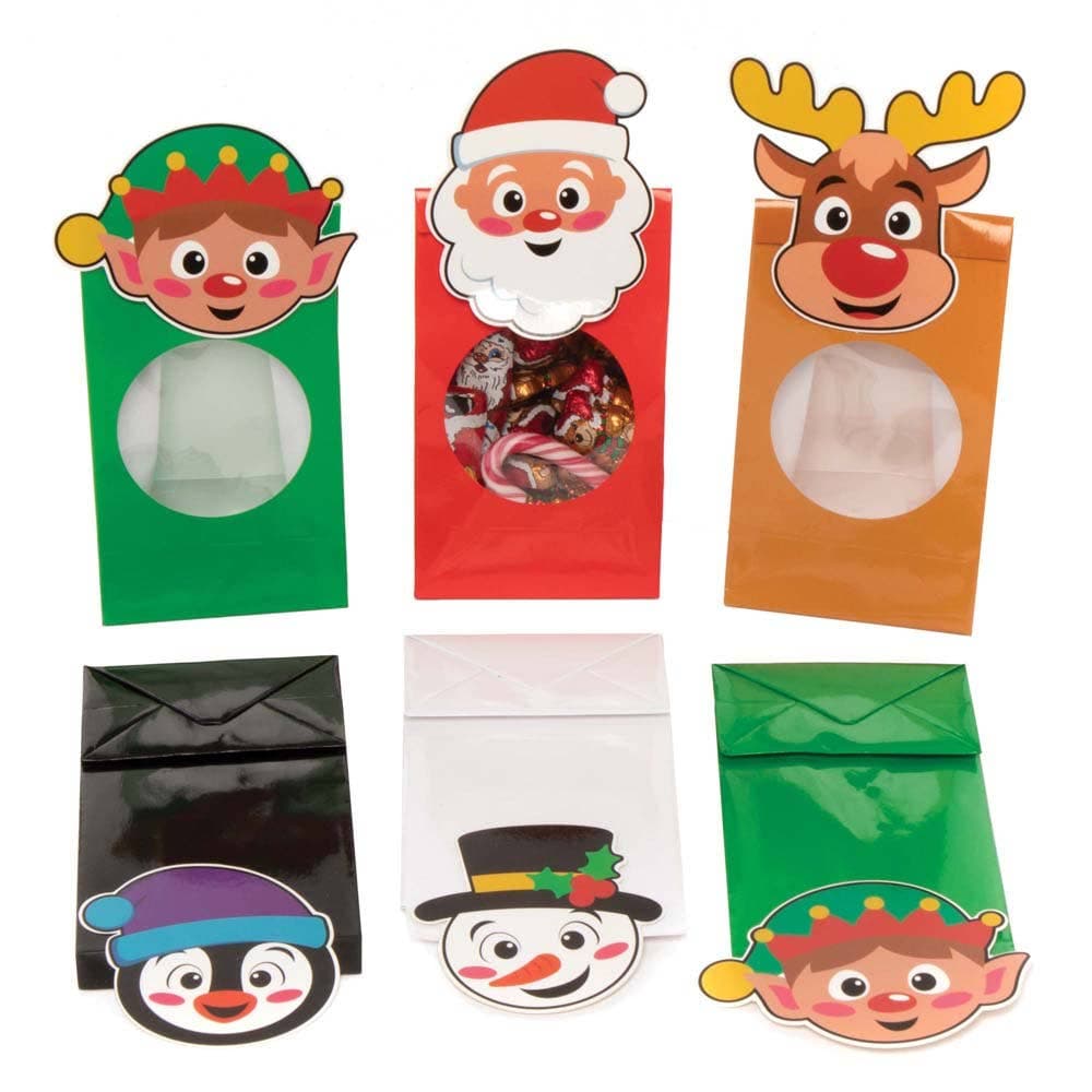 Christmas Treat Bags (Pack of 10) Christmas Party Supplies 5 bag colours - Red, Brown, Green, Black & White