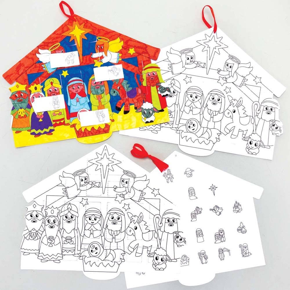 Nativity Colour-in Advent Calendars (Pack of 5) Decorate & Personalise, 1 Design, 28cm x 23cm