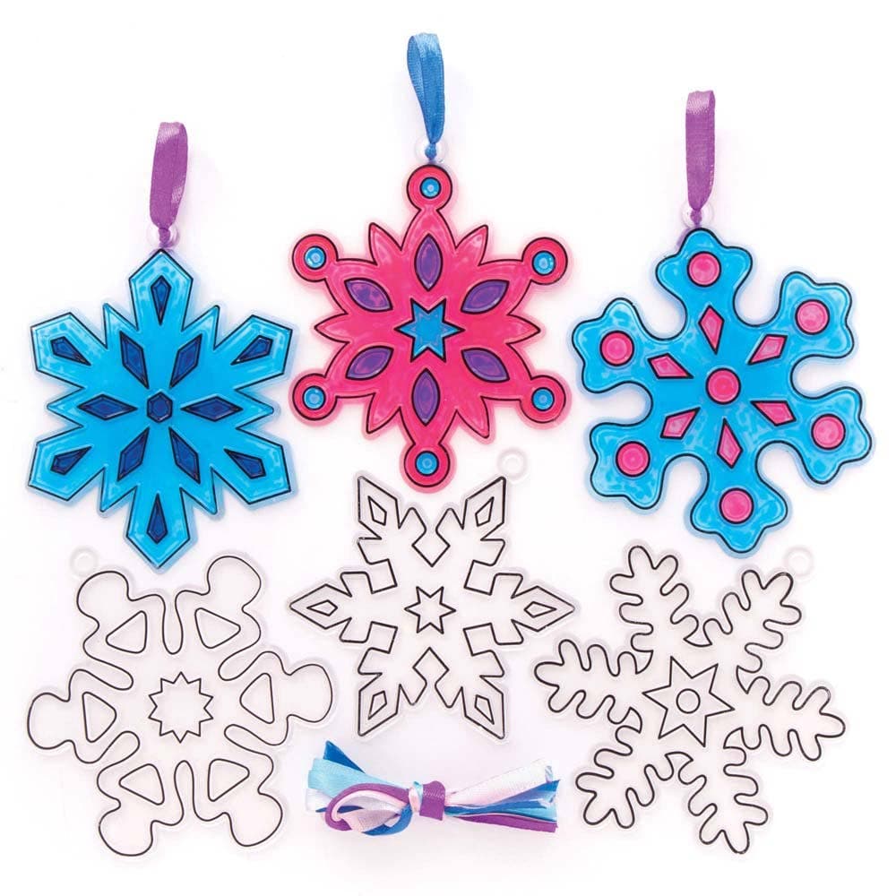 Snowflake Suncatcher Decorations (Pack of 10) Christmas Crafts 5 ribbon colours - Dark Blue, Pink, White, Purple & Light Blue