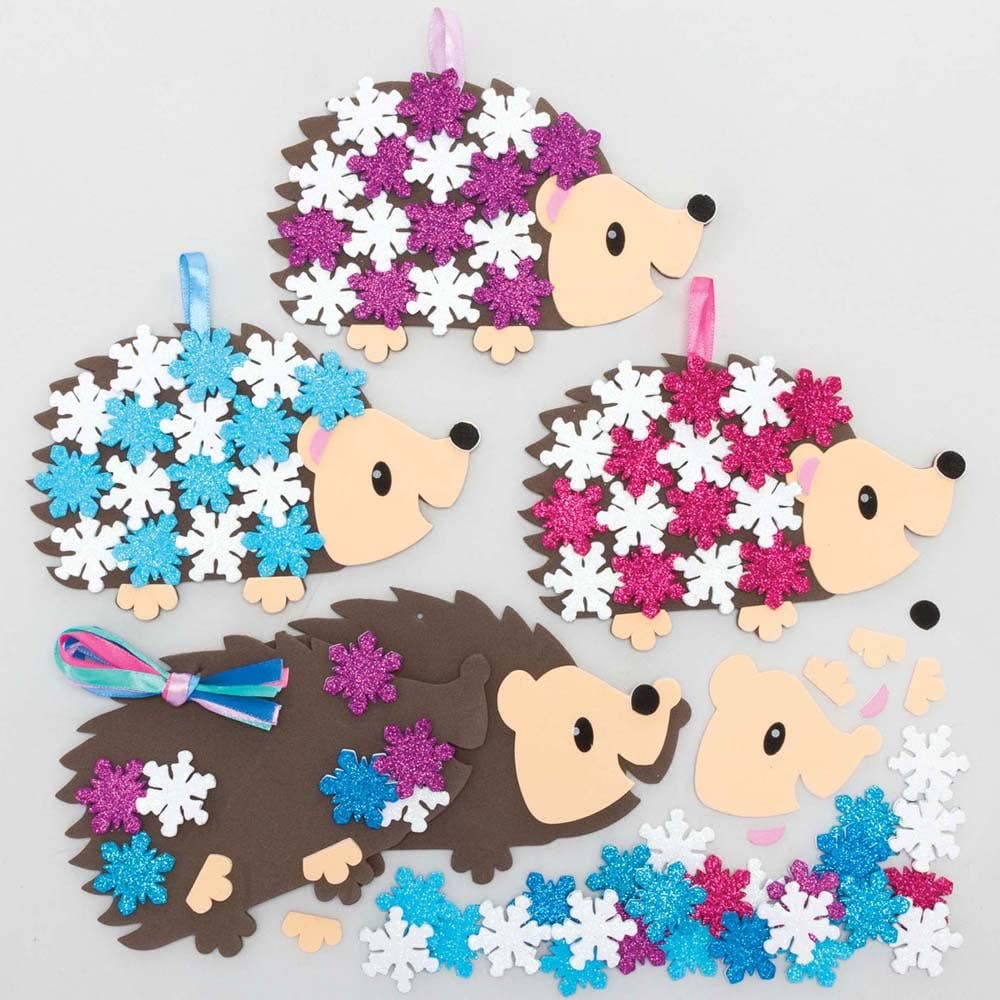 Snowy Hedgehog Decoration Kits (Pack of 5) Christmas Crafts 5 colours - Dark Blue, Pink, Teal, Light Blue & Purple