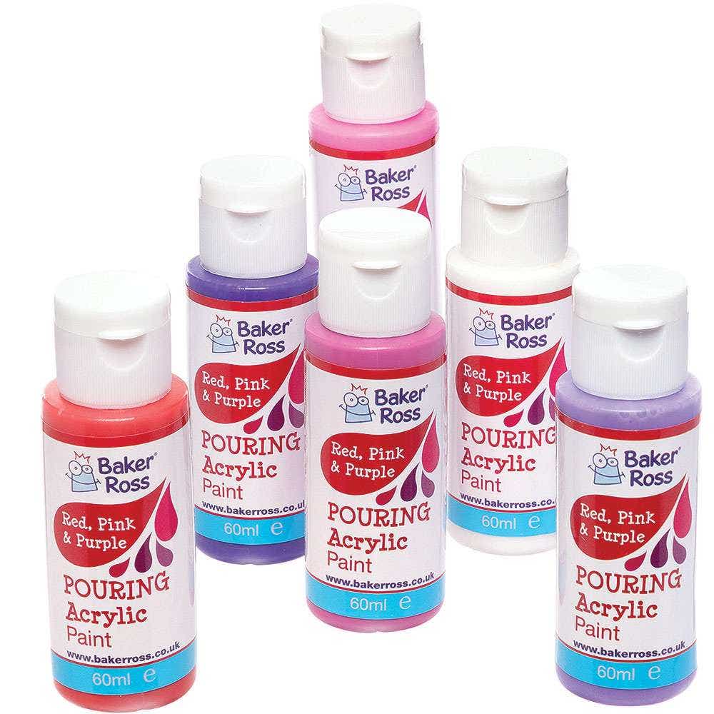 Red, Pinks & Purple Magic Marbling Acrylic Paint (Pack of 6) 60ml Per Bottle, Pre-Mixed, Multi-Surface Paint