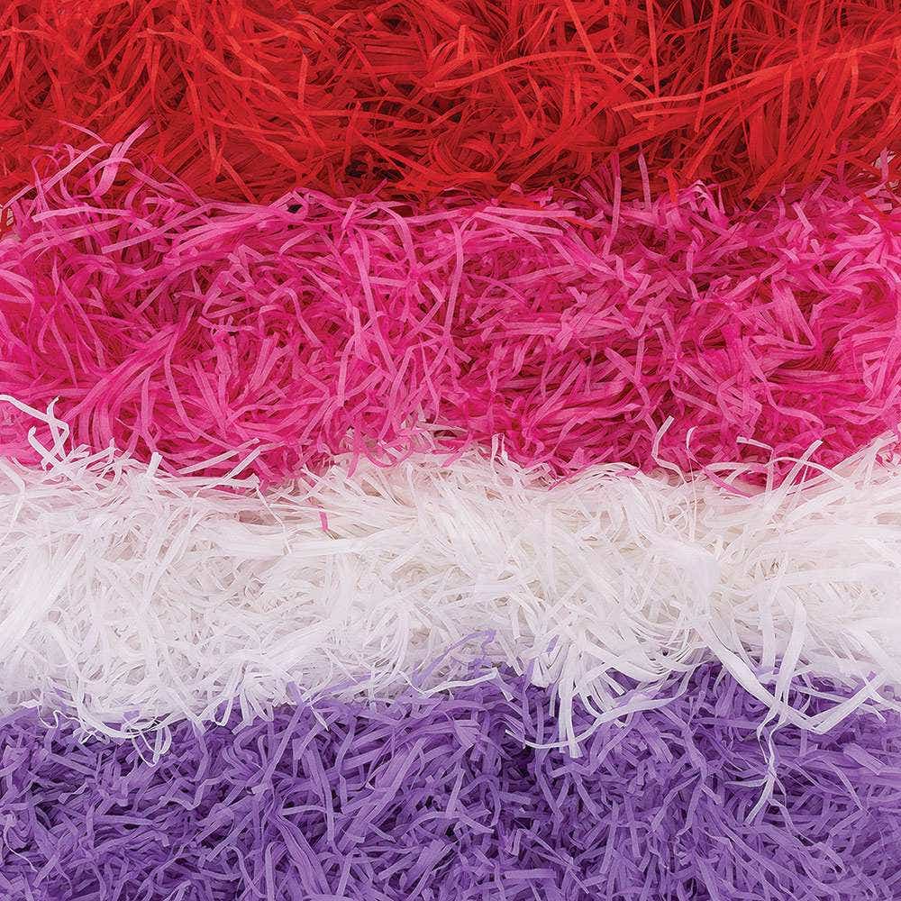 Red, Pink & Purple Shredded Tissue Paper (Per pack) Paper & Card 4 assorted colours - Red, Pink, Purple & White