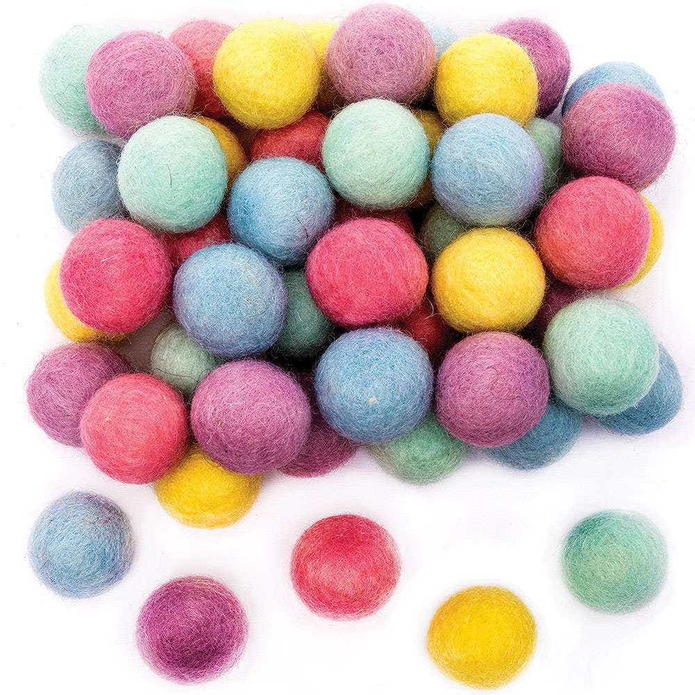 Pastel Felt Balls (Pack of 50) Craft Embellishments 5 assorted pastel colours - Pink, Lilac, Blue, Green & Yellow