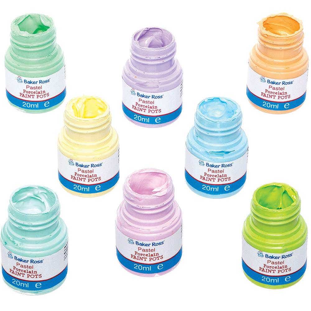 Pastel Porcelain Paint Pots (Pack of 8) 20ml Per Pot, Water-Based & Bright Gloss Finish, Art Supplies