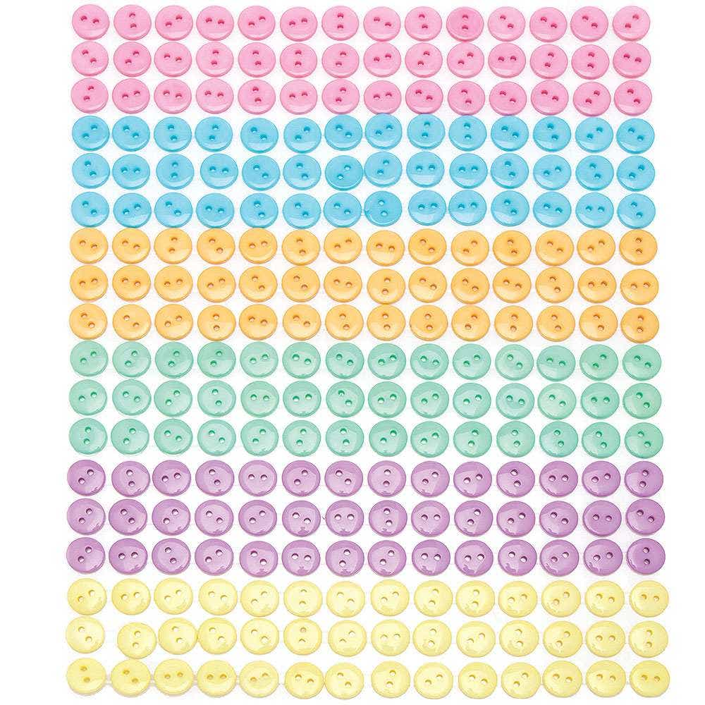 Pastel Self-Adhesive Buttons (Pack of 252) Craft Embellishments 6 pastel colours - Pink, Blue, Yellow, Purple, Green & Orange