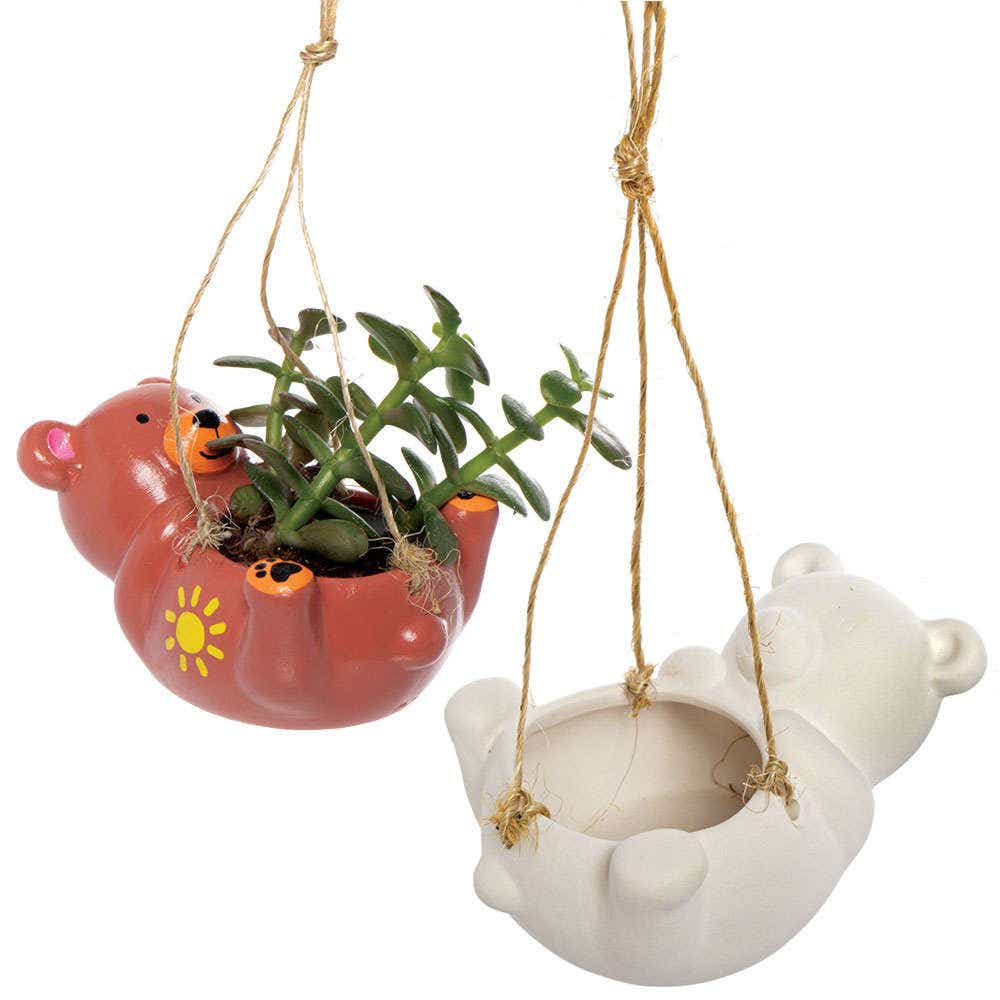 Teddy Bear Hanging Ceramic Flowerpots (Box of 2) Nature Craft Kits