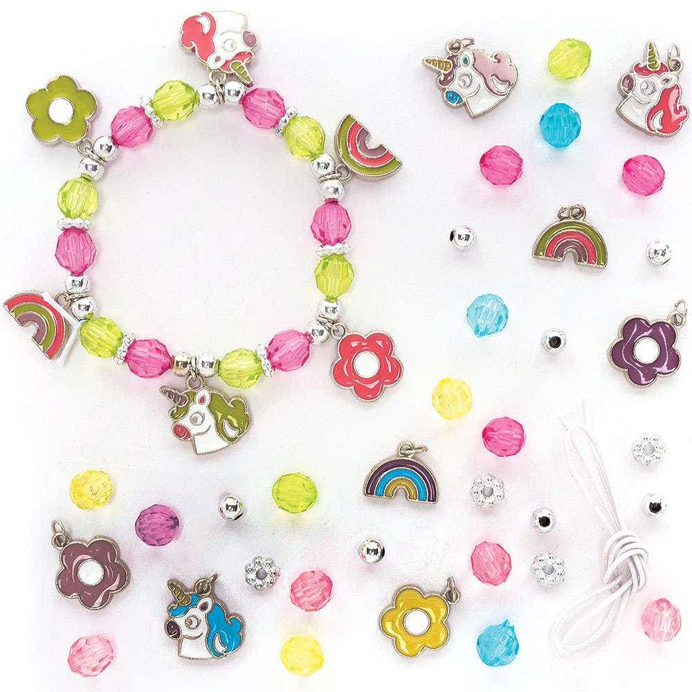 Unicorn Charm Bracelet Making Kits (Pack of 3) Jewellery 3 assorted colourways - Purple/Yellow, Pink/Blue & Green/Pink