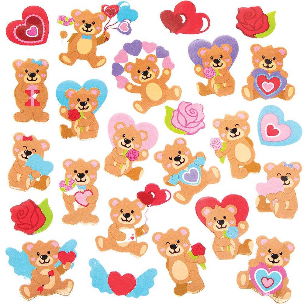 Love Heart Bear Foam Stickers (Pack of 200) Stickers, Valentines Stickers