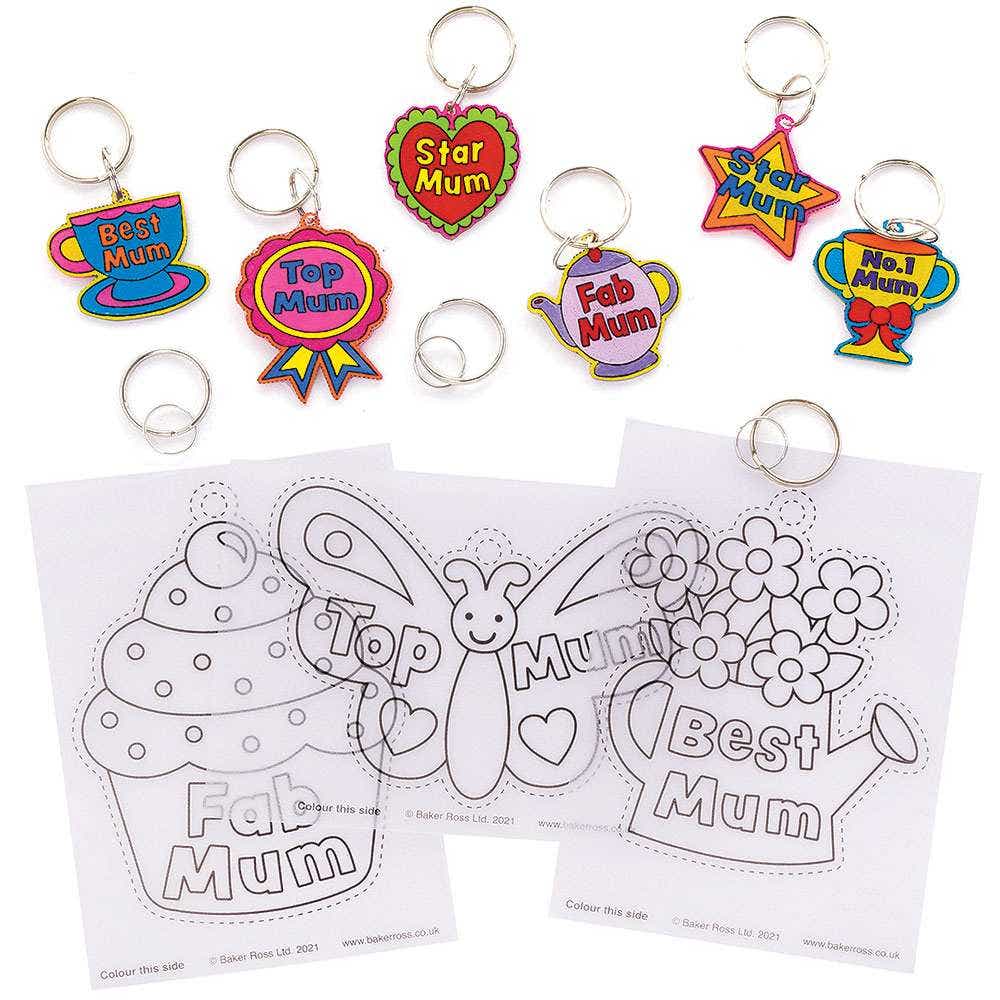 Mother's Day Super Shrink Keyrings (Pack of 10) Split rings & Pre-Printed Sheets Included, 10 Assorted Designs, Handmade Gifts