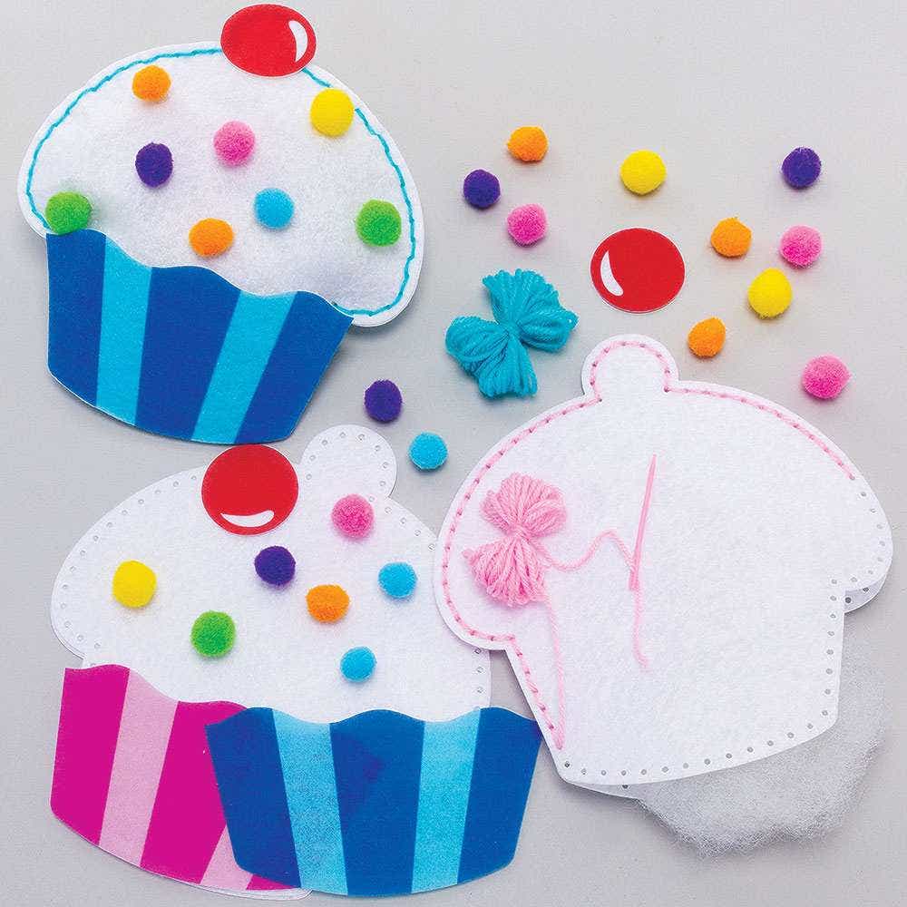 Cupcake Cushion Sewing Kits (Pack of 2) Sewing & Weaving Craft Kits 2 assorted colours - Pink & Blue
