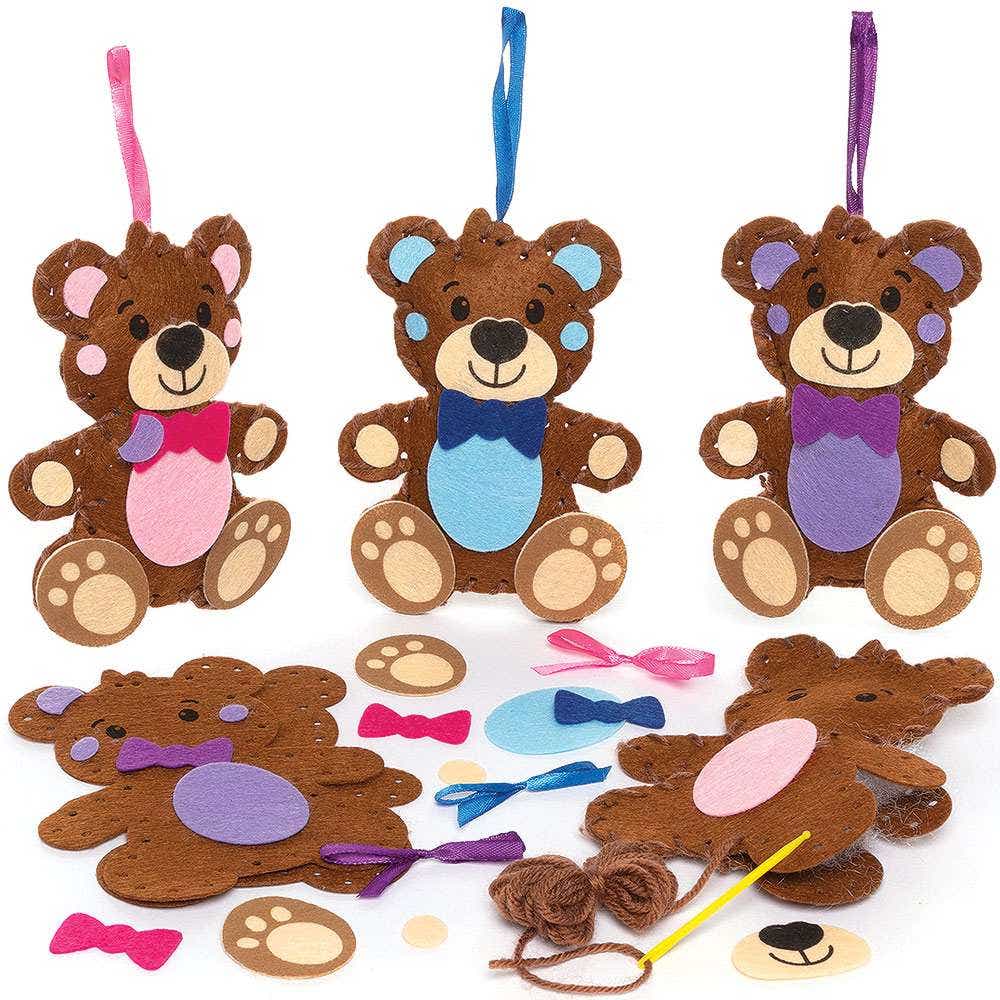 Love Bear Sewing Kits (Pack of 3) Beginners Sewing Kit, Size 14.5cm x 11.5cm, 3 Assorted Designs, Fun Craft Activities