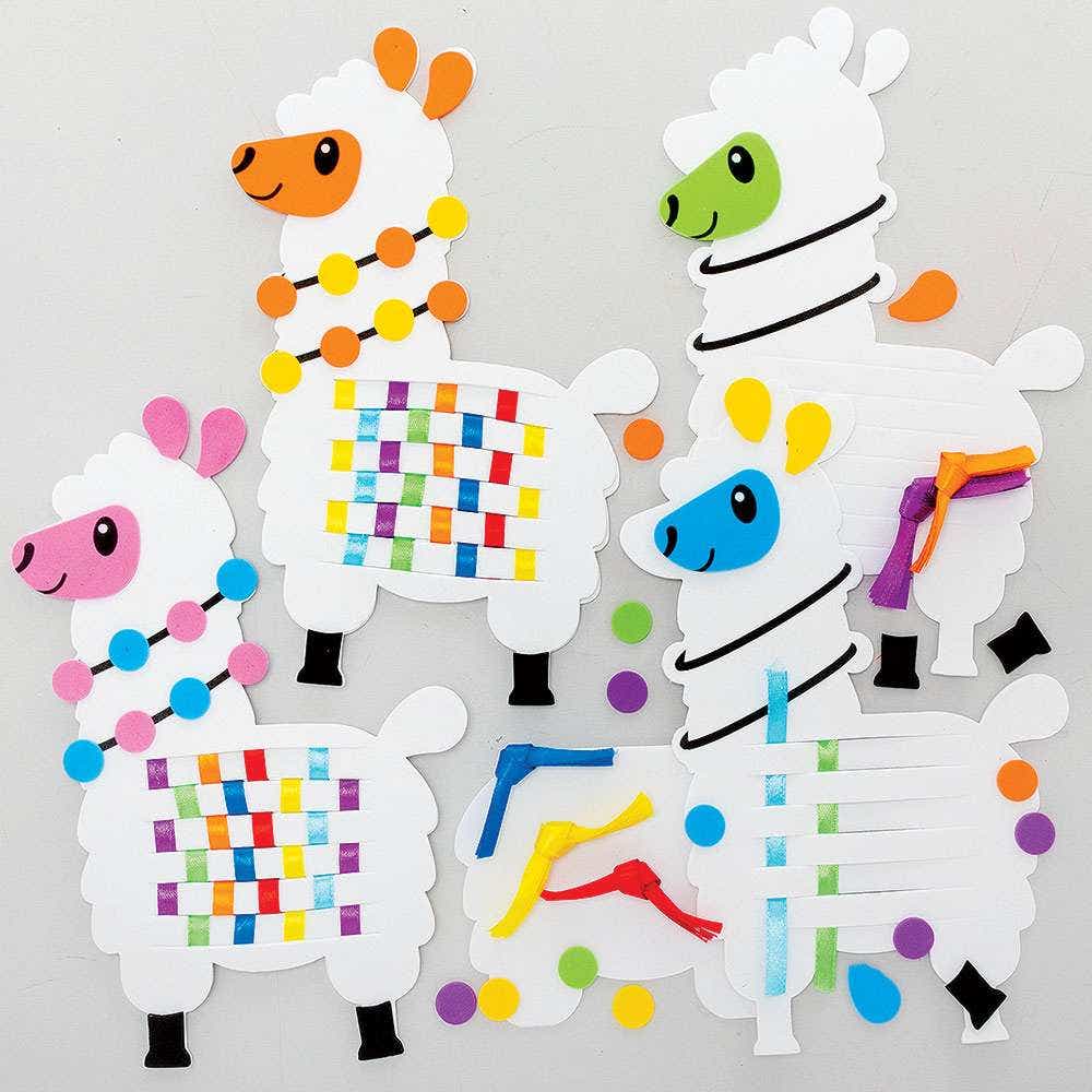 Rainbow Llamas Weaving Kits (Pack of 6) Sewing & Weaving Craft Kits, 7 Ribbon Colours, Size 21cm x 14cm