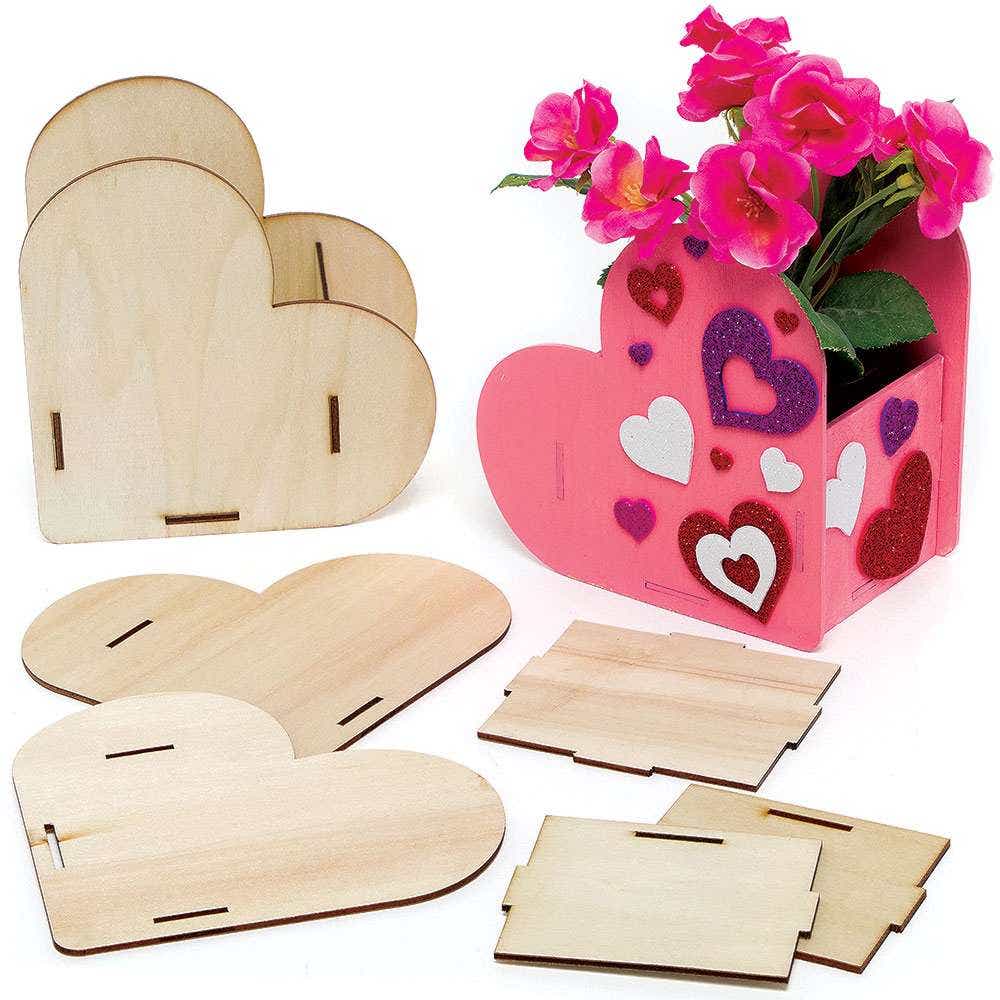 Heart Wooden Flowerpot Kits (Pack of 3) Nature Craft Kits, Valentine's Day Gifts, Easy To Assemble, Build & Paint