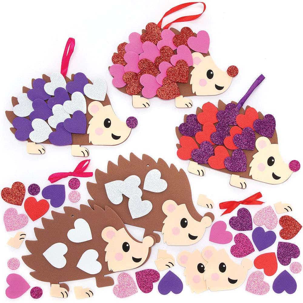 Heart Hedgehog Foam Decoration Kits (Pack of 5) Decoration Craft Kits 5 assorted colourways - Light Purple/White, Light Pink/Red, Purple/Red, Pink/White & Pink/Light Pink