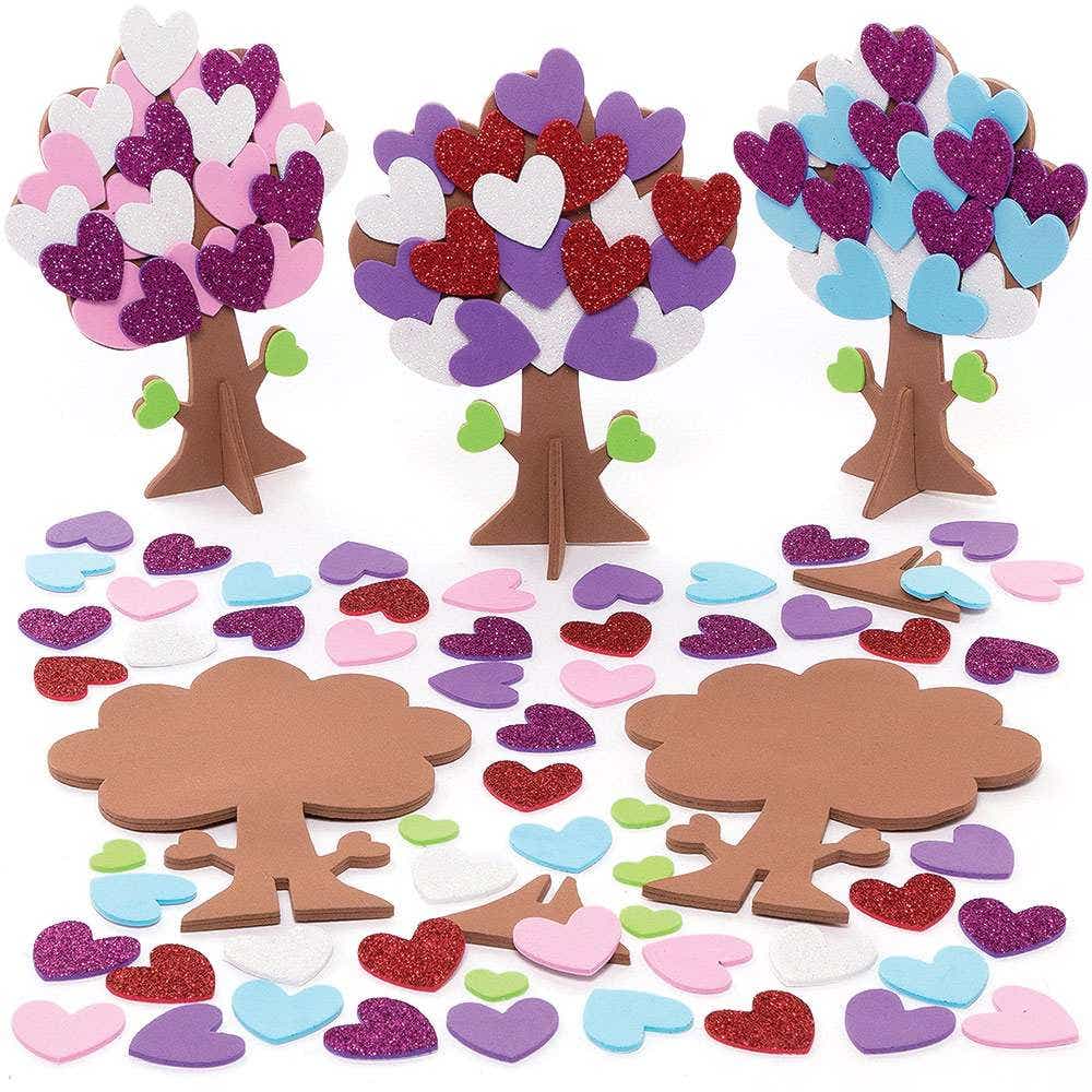 Love Heart Foam Tree Kits (Pack of 5) Decoration Craft Kits 7 assorted heart colours - Red, Pink, Light Pink, Light Blue, Purple, Green & White