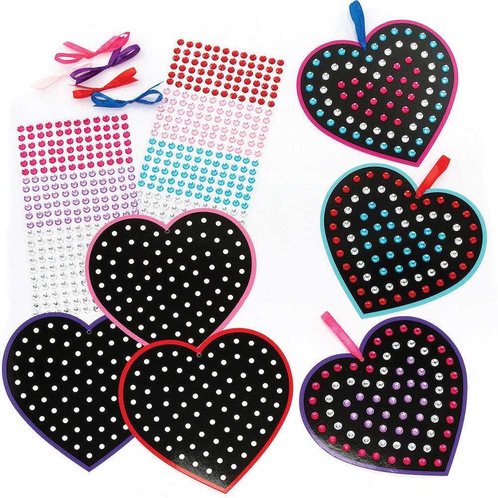 Heart Diamond Art Decoration Kits (Pack of 5) Art Craft Kits 6 gem colours - Red, Light Pink, Blue, Purple, Hot Pink & White