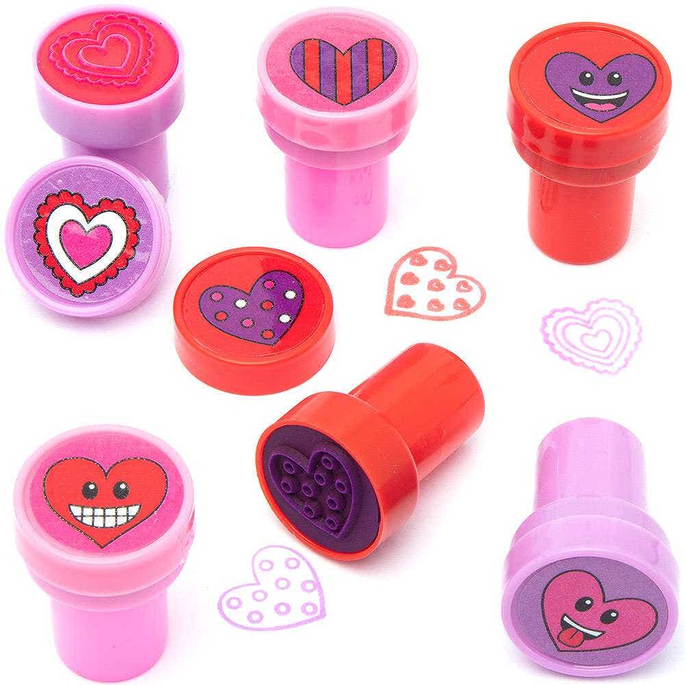 Heart Self-Inking Stampers (Pack of 12) Small Toys 3 assorted ink colours - Red, Pink & Purple