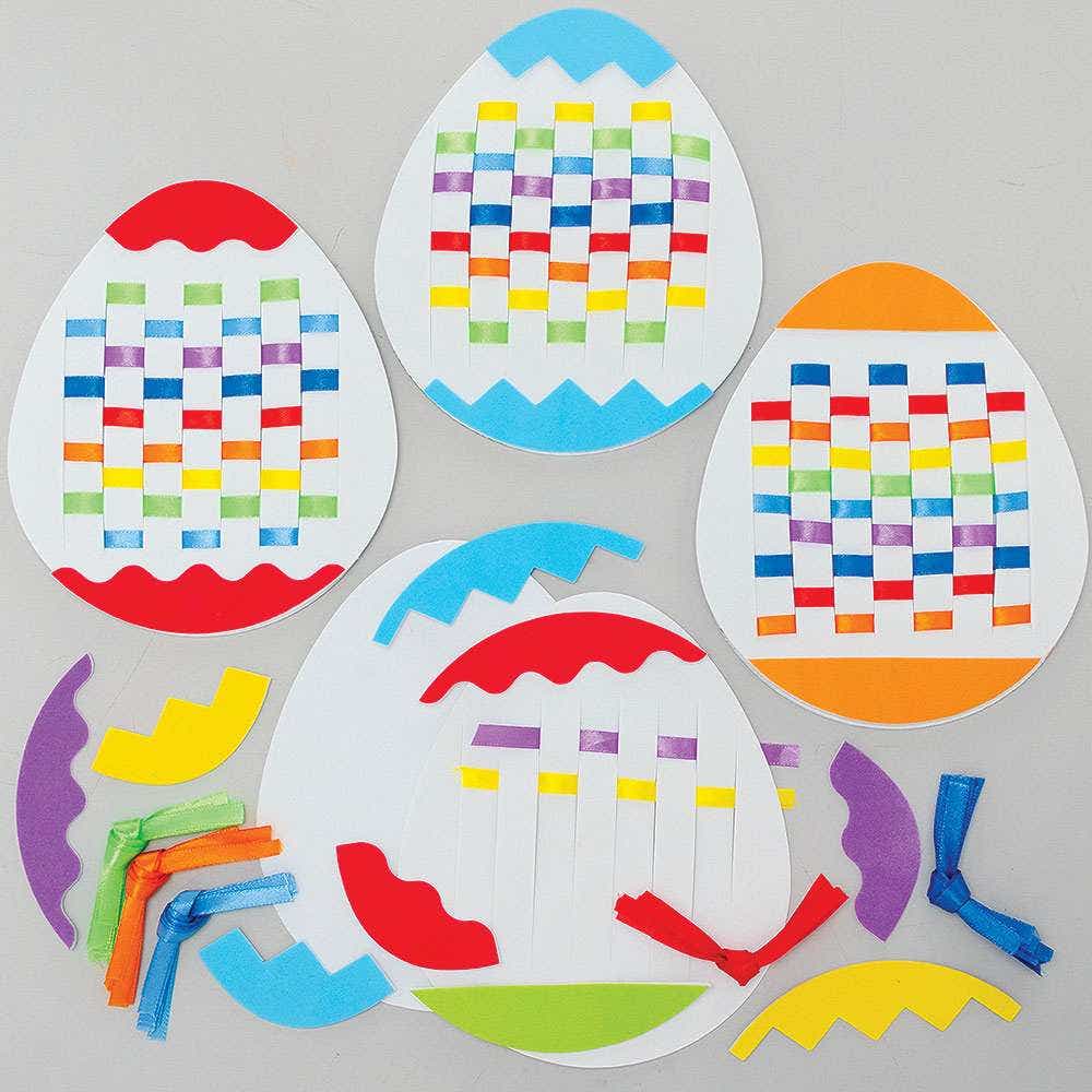 Easter Egg Rainbow Weaving Kits (Pack of 6) Easter Crafts For Kids 7 assorted ribbon colours - Red, Orange, Yellow, Green, Light Blue, Dark Blue & Purple