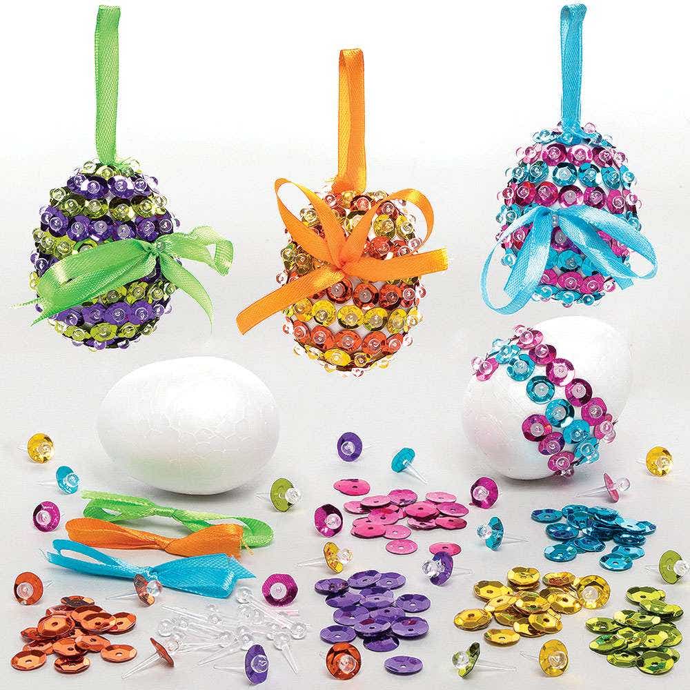 Easter Egg Sequin Decoration Kits (Pack of 3) 3 Assorted Designs & 6 Coloured Sequins