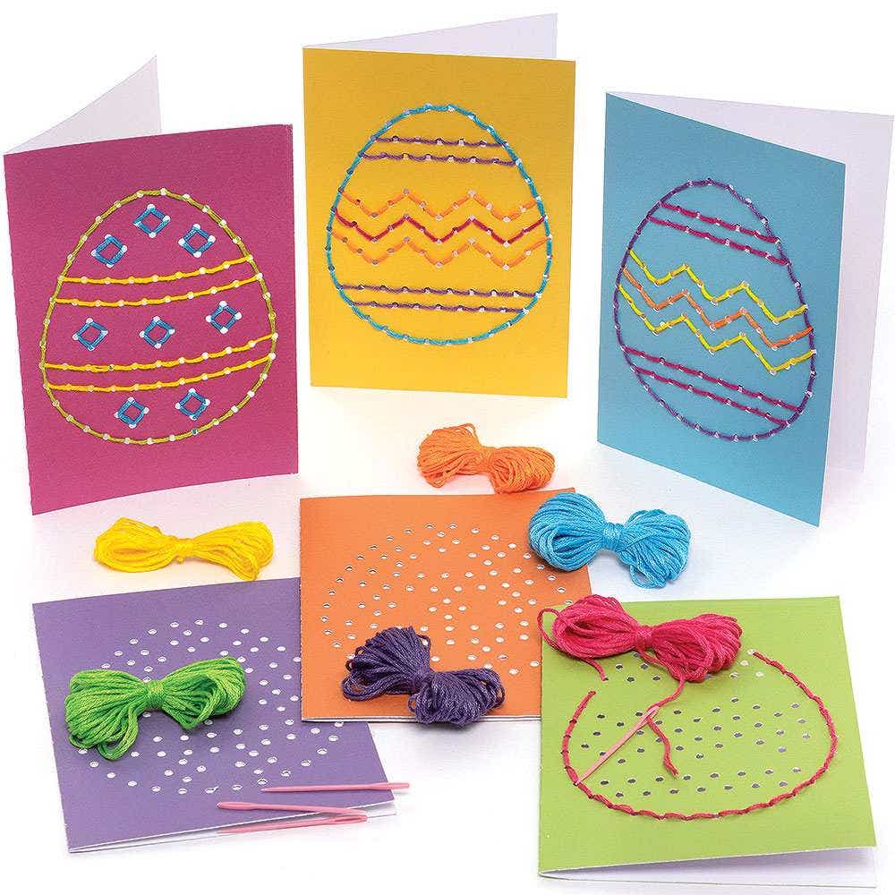 Easter Egg Threading Greeting Card Kits (Pack of 6) 6 Assorted Designs & Colours, Great For First-Time Sewers