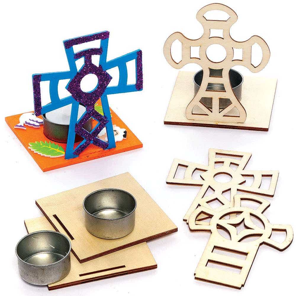 Cross Wooden Tealight Holder Kits (Pack of 4) Decoration Craft Kits
