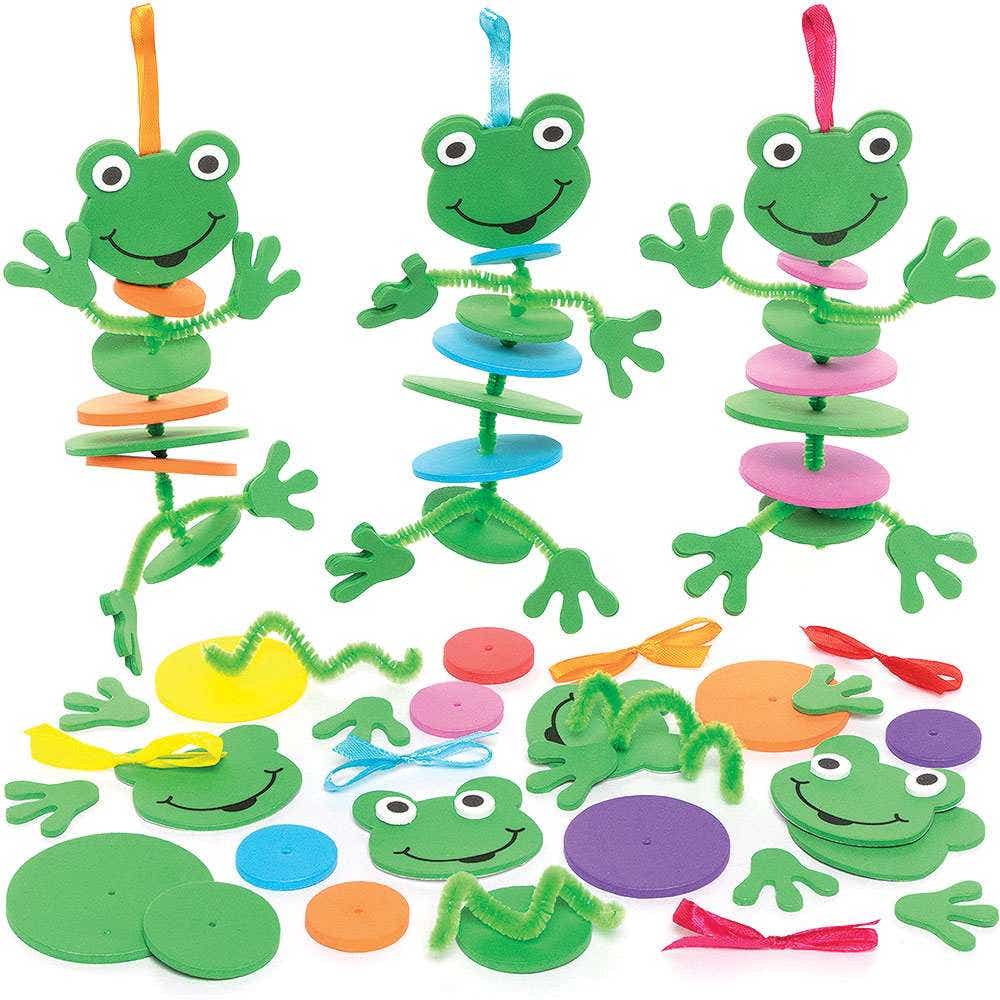 Frog Stacking Kits (Pack of 6) Art Craft Kits 7 assorted foam colours - Green, Pink, Blue, Orange, Red, Yellow & Purple