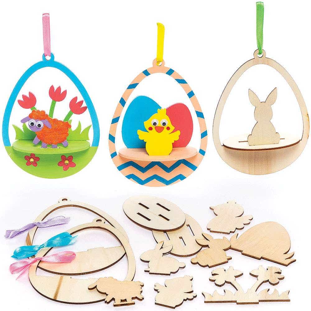 Easter Egg 3D Wooden Hanging Decoration Kits (Pack of 5) Easter-Themed Scene, 5 Assorted Designs